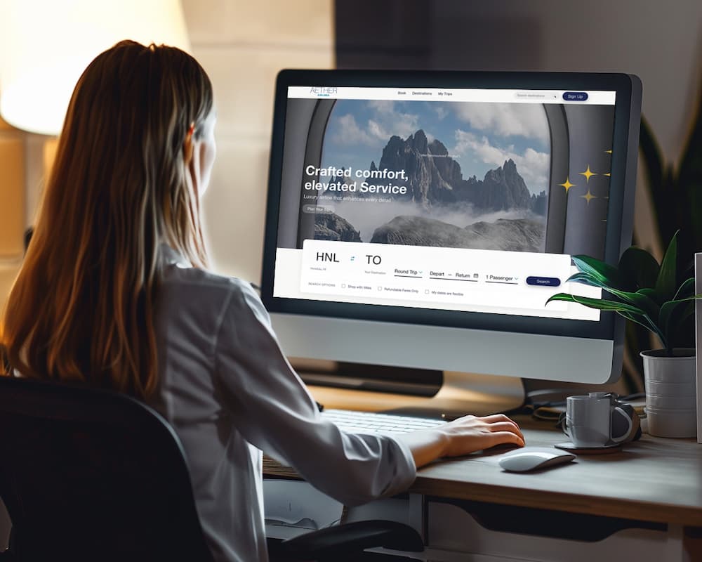 Person on Aether Airlines website